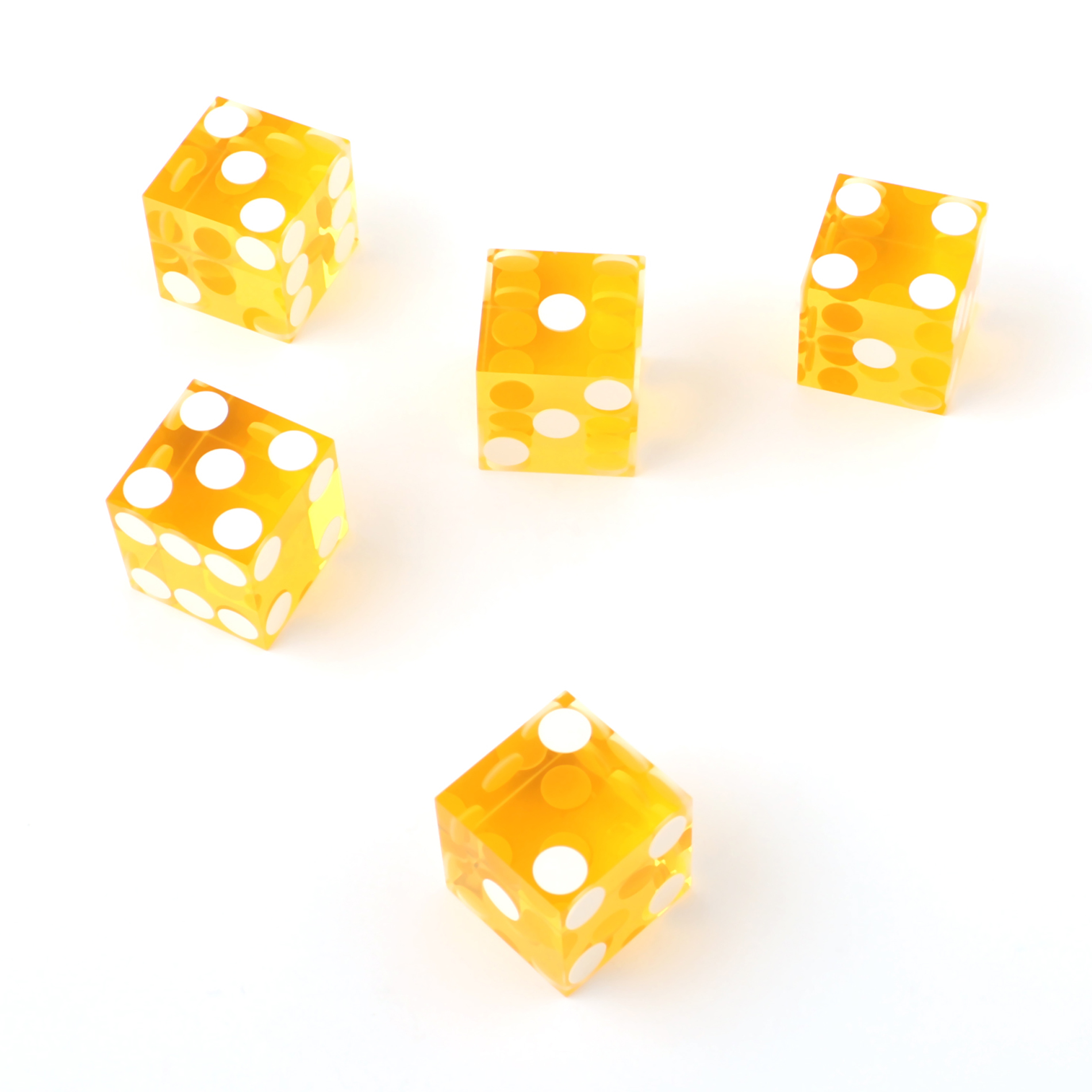 Yellow Casino Craps Dice 19mm Grade Set of 5 Razor Edge Stick