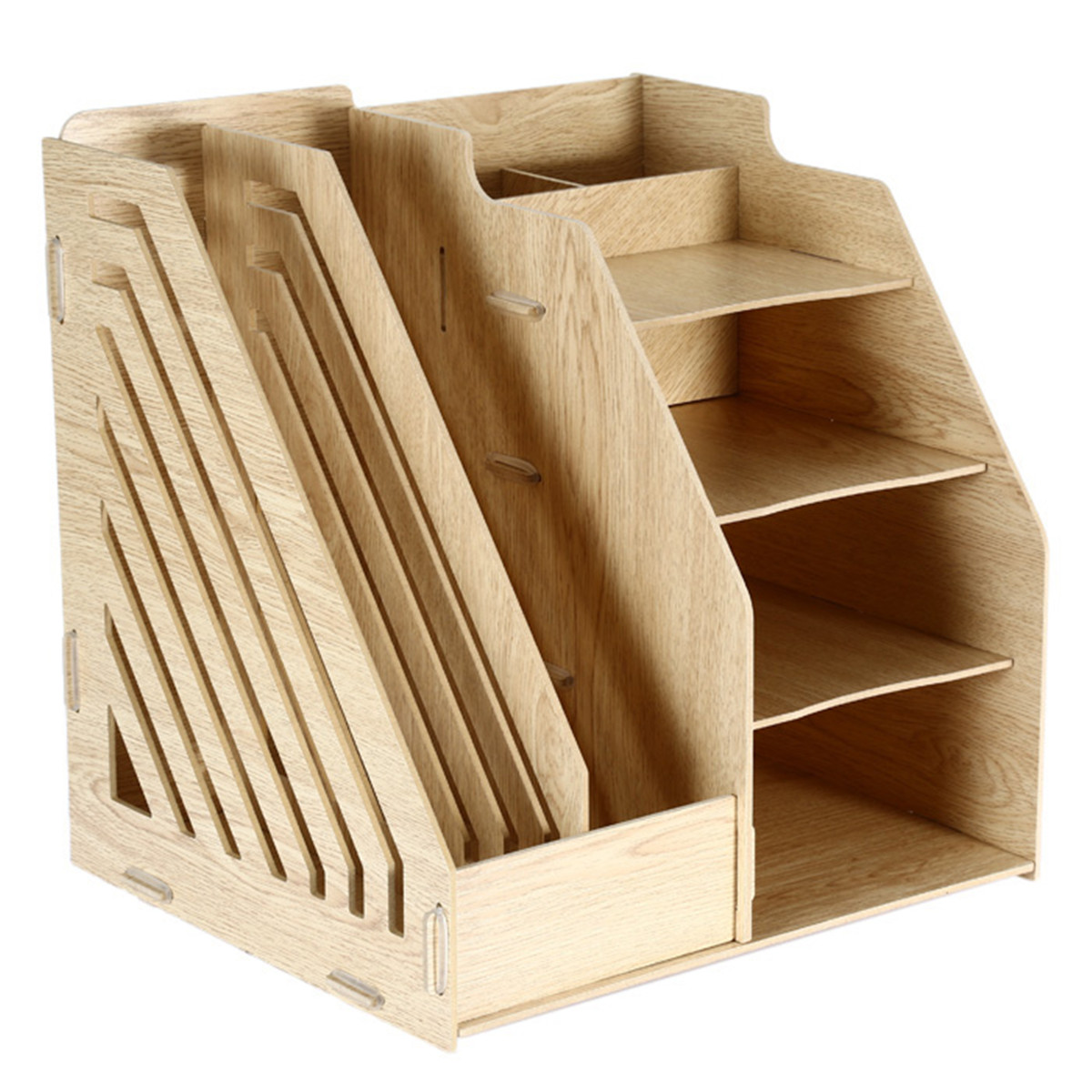 9842 DIY Desktop Multifunction Wood Magazine Rack Brown eBay