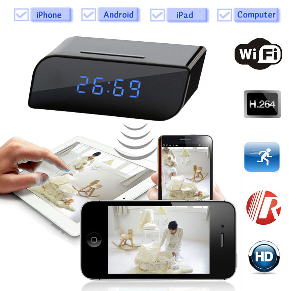 HD 720P Wireless WiFi Clock Security DVR IP Camera Black (EU Plug