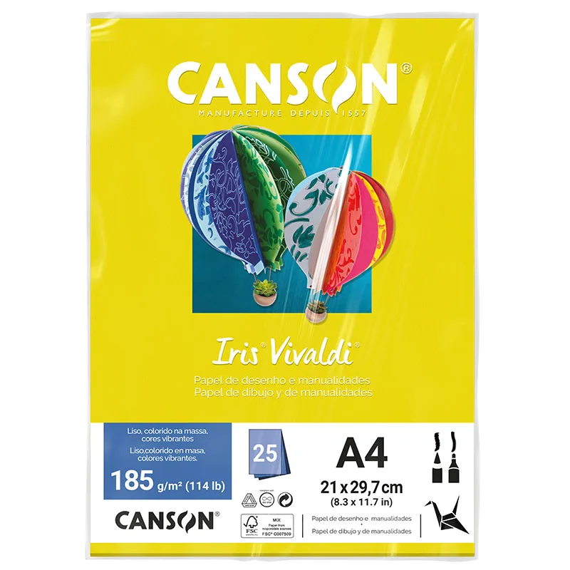 Papel Color Vivaldi A4 185g Amarelo com 25 folhas - Canson