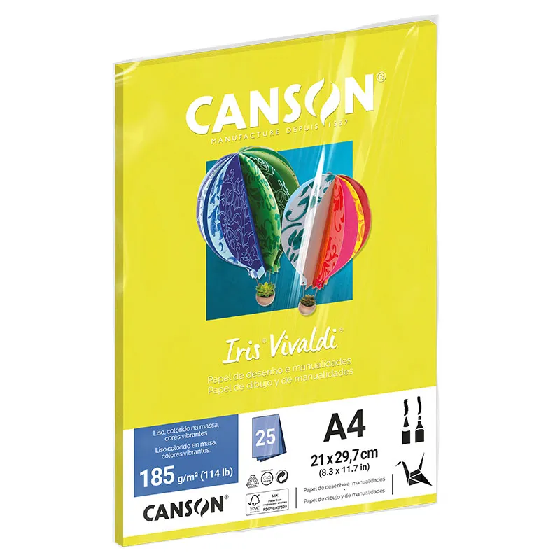 Papel Color Vivaldi A4 185g Amarelo Canário com 25 folhas - Canson