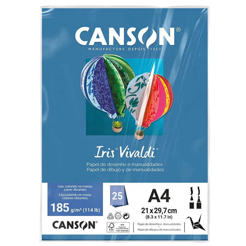 Papel Color Vivaldi A4 185g Azul Mar com 25 folhas - Canson