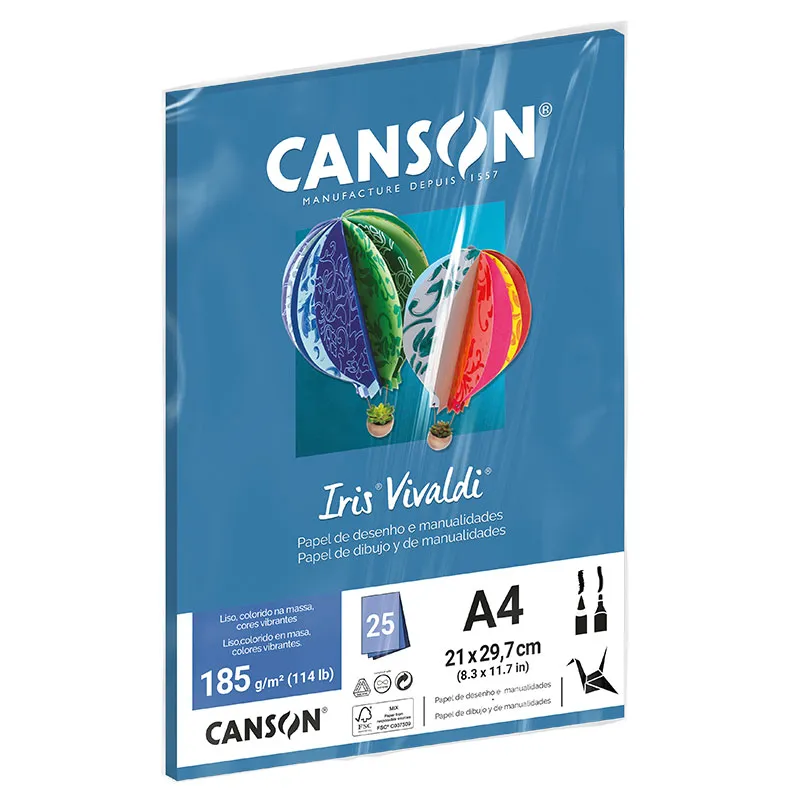 Papel Color Vivaldi A4 185g Azul Mar com 25 folhas - Canson