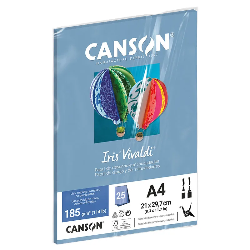 Papel Color Vivaldi A4 185g Azul Royal com 25 folhas - Canson