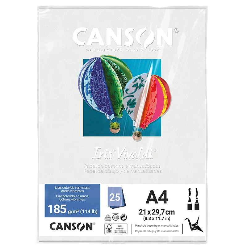 Papel Color Vivaldi A4 185g Branco com 25 folhas - Canson