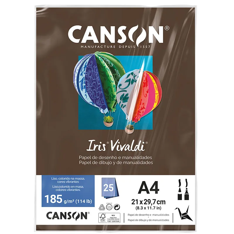 Papel Color Vivaldi A4 185g Chocolate com 25 folhas - Canson