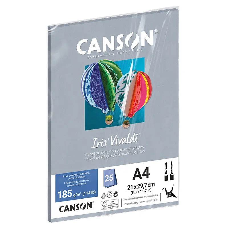 Papel Color Vivaldi A4 185g Cinza com 25 folhas - Canson