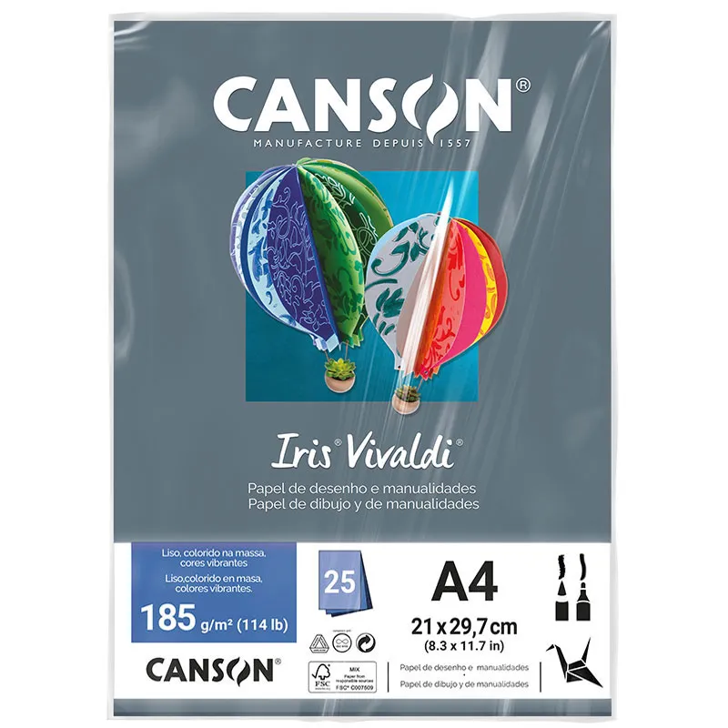 Papel Color Vivaldi A4 185g Cinza Escuro com 25 folhas - Canson