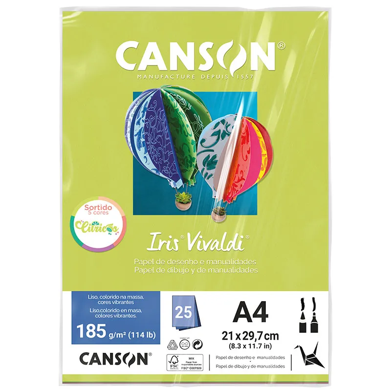Papel Color Vivaldi A4 185g Cores Citricas com 25 folhas - Canson