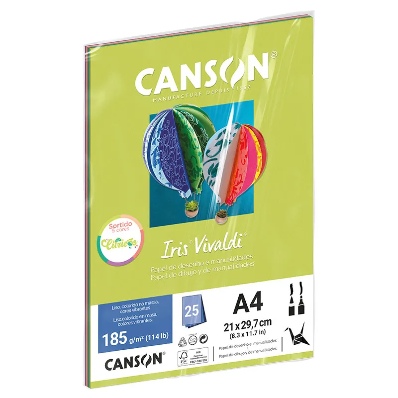 Papel Color Vivaldi A4 185g Cores Citricas com 25 folhas - Canson
