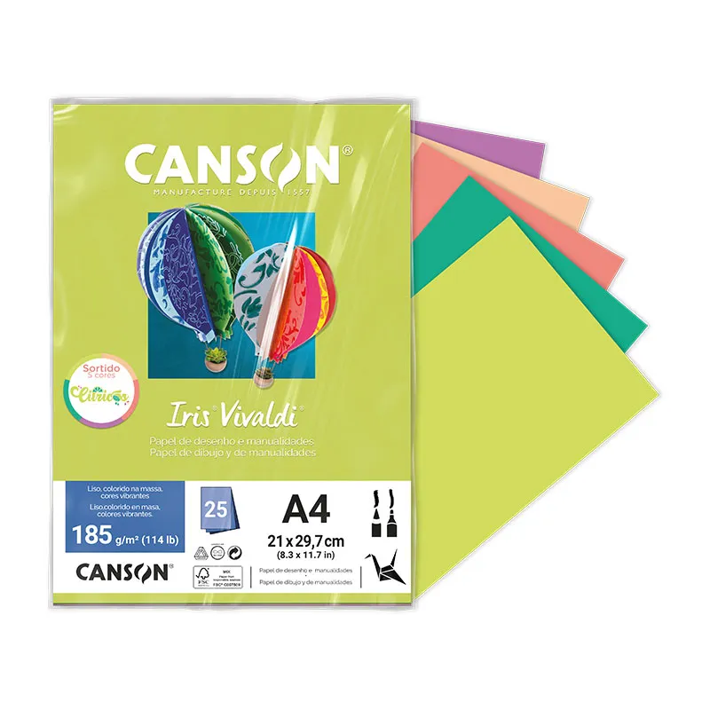 Papel Color Vivaldi A4 185g Cores Citricas com 25 folhas - Canson