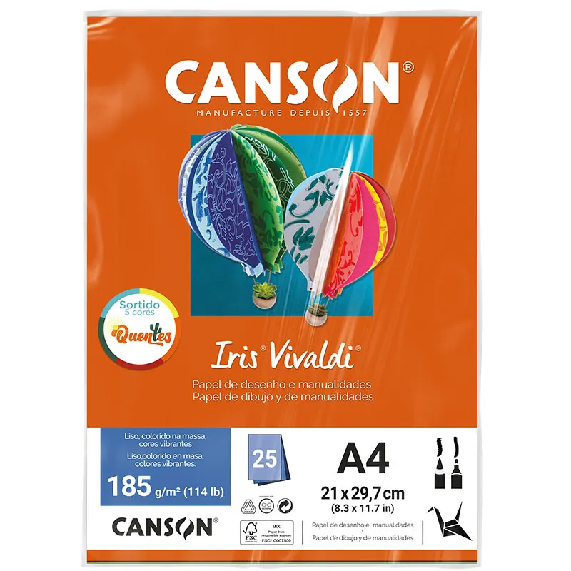Papel Color Vivaldi A4 185g Cores Quentes com 25 cores - Canson