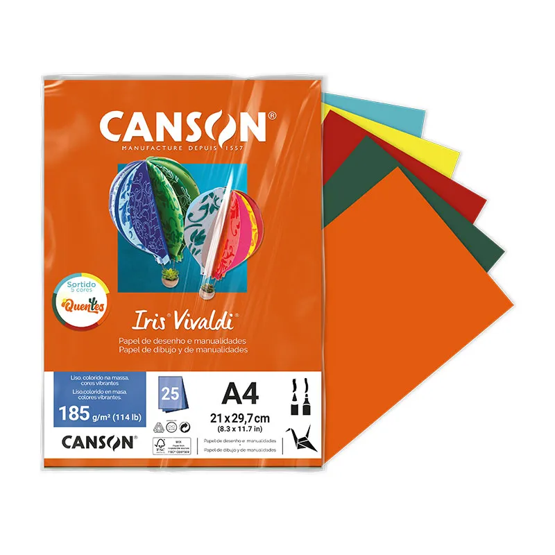 Papel Color Vivaldi A4 185g Cores Quentes com 25 cores - Canson