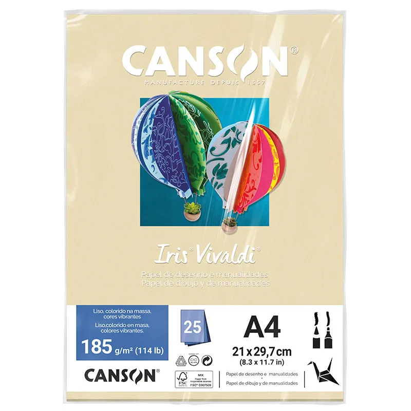 Papel Color Vivaldi A4 185g Creme com 25 folhas - Canson