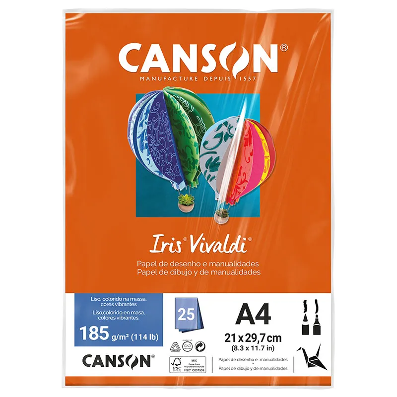 Papel Color Vivaldi A4 185g Laranja com 25 folhas Canson