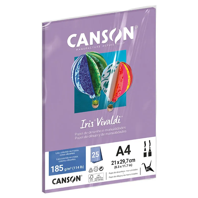 Papel Color Vivaldi A4 185g Lilás com 25 folhas - Canson