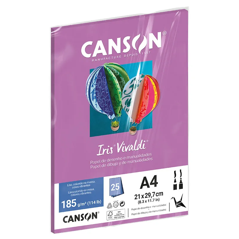 Papel Color Vivaldi A4 185g Malva com 25 folhas - Canson