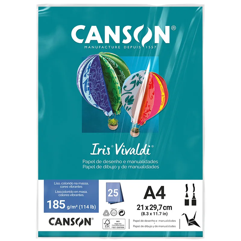 Papel Color Vivaldi A4 185g Mar Caribe com 25 folhas - Canson