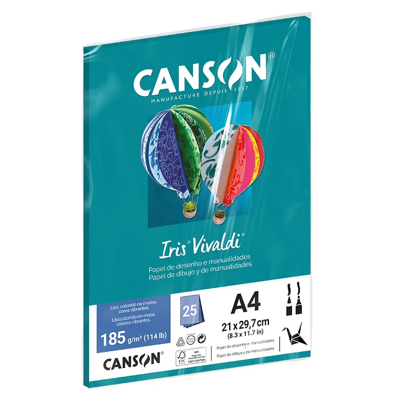 Papel Color Vivaldi A4 185g Mar Caribe com 25 folhas - Canson