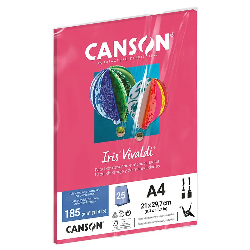 Papel Color Vivaldi A4 185g Rosa Escuro com 25 folhas - Canson