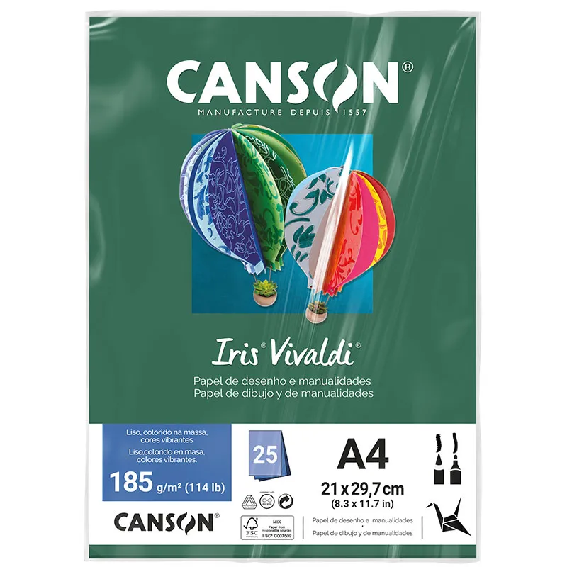 Papel Color Vivaldi A4 185g Verde Escuro com 25 folhas - Canson