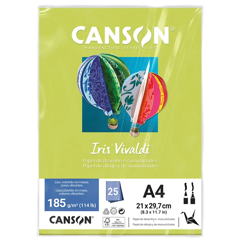 Papel Color Vivaldi A4 185g Verde Kiwi com 25 folhas - Canson