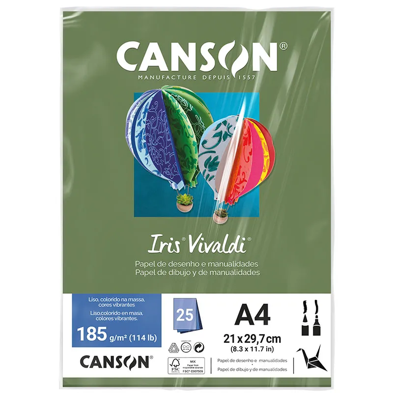Papel Color Vivaldi A4 185g Verde Safari com 25 folhas - Canson