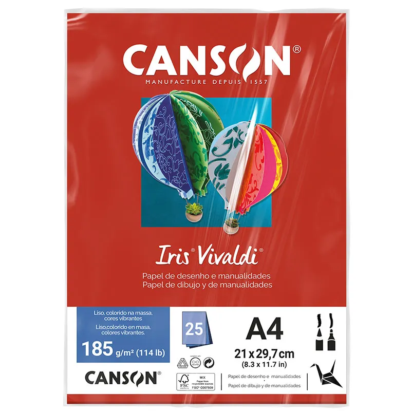 Papel Color Vivaldi A4 185g Vermelho com 25 folhas - Canson