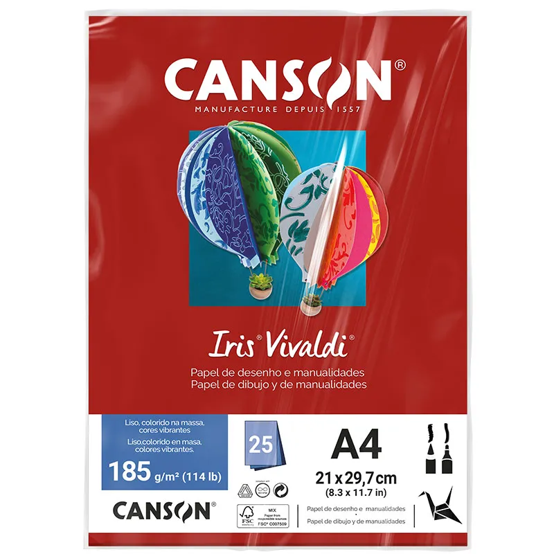 Papel Color Vivaldi A4 185g Vermelho Escuro com 25 folhas - Canson