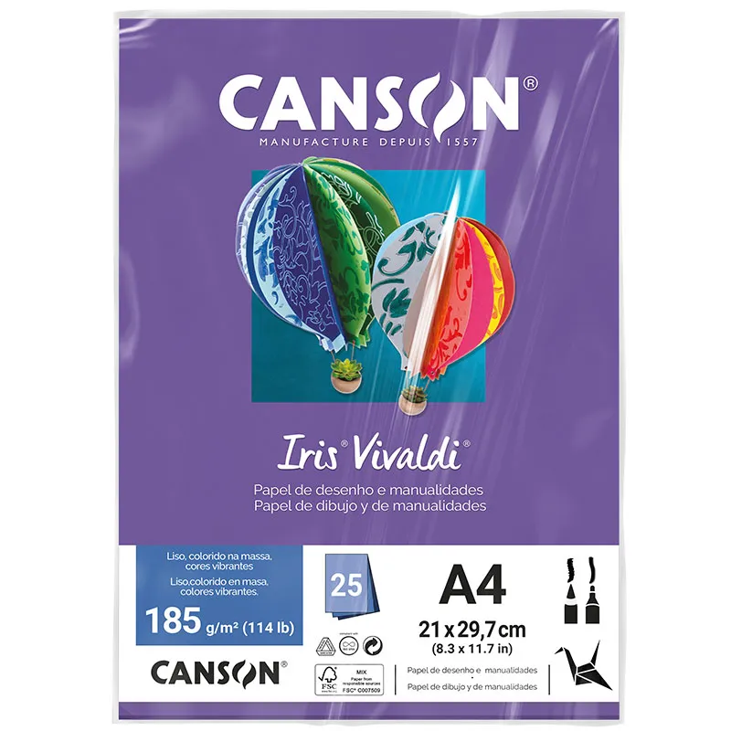 Papel Color Vivaldi A4 185g Violeta com 25 folhas - Canson