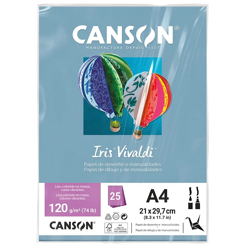 Papel Color Vivaldi A4 120g Azul Claro com 25 folhas - Canson