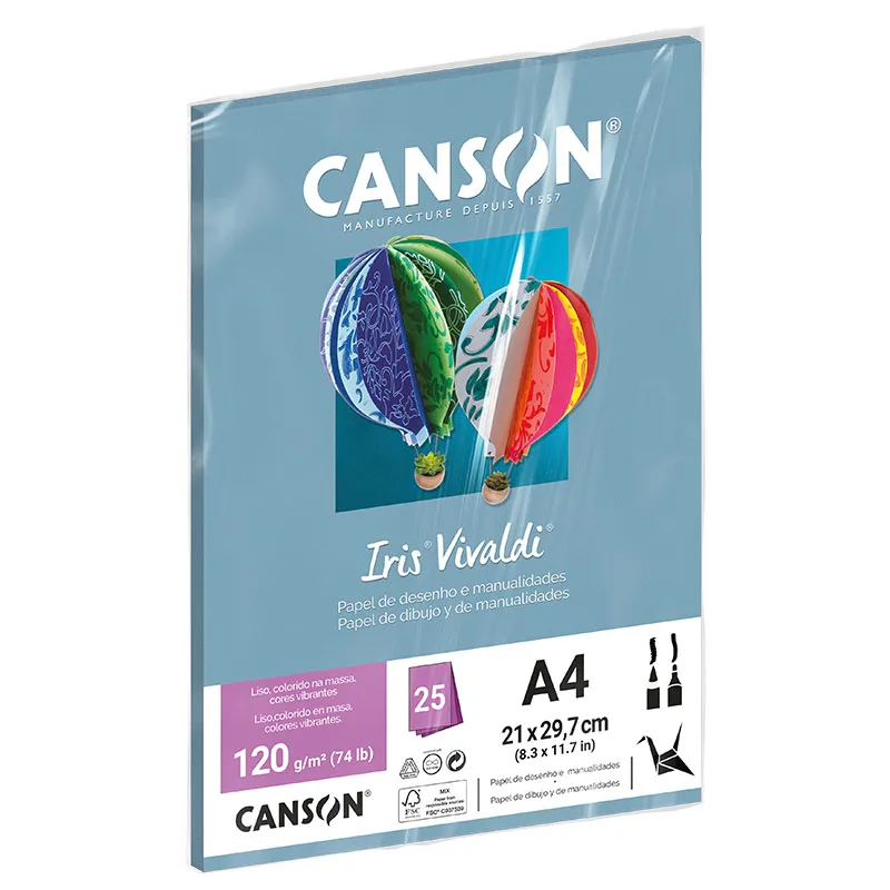 Papel Color Vivaldi A4 120g Azul Claro com 25 folhas - Canson