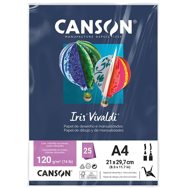 Papel Color Vivaldi A4 120g Azul Marinho com 25 folhas - Canson