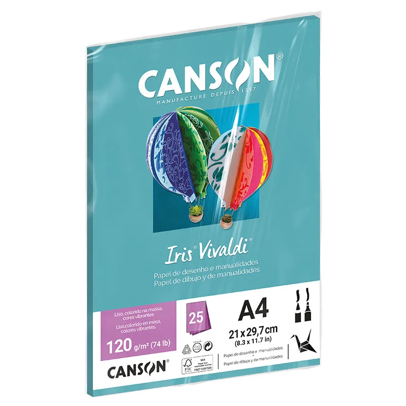 Papel Color Vivaldi A4 120g Azul Turquesa com 25 folhas - Canson