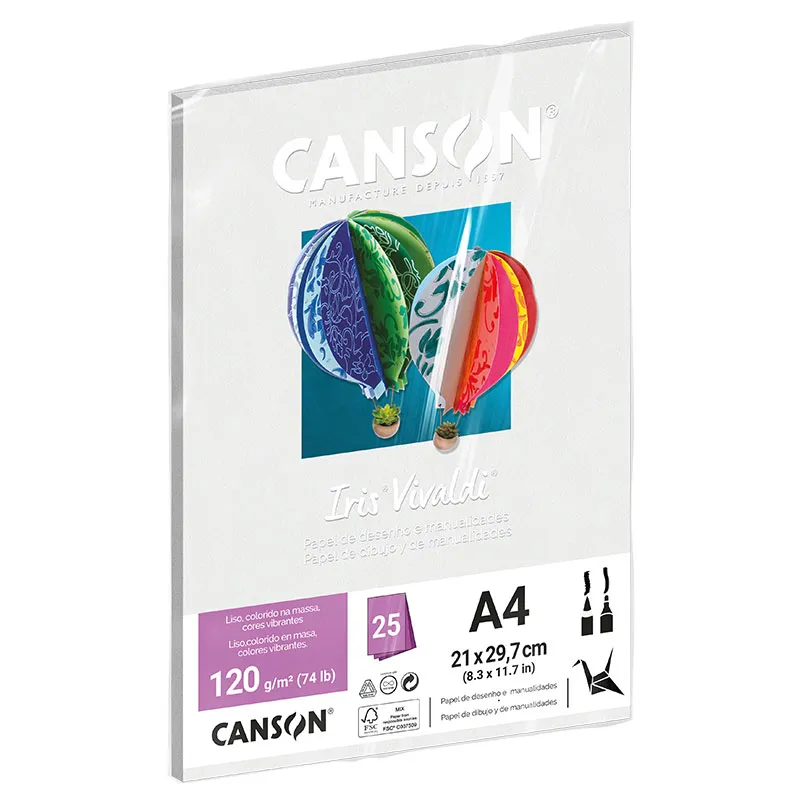 Papel Color Vivaldi A4 120g Branco com 25 folhas - Canson