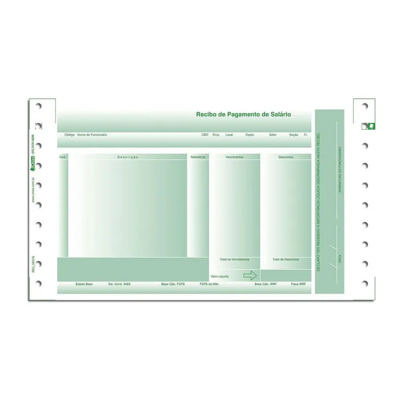 Recibo de pagamento carbono LAB 2 verde com 2000 jogos - 1752-4 - Chies