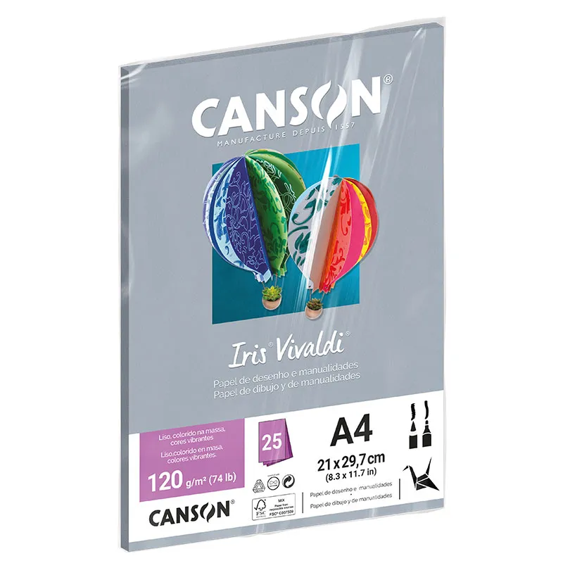 Papel Color Vivaldi A4 120g Cinza com 25 folhas - Canson