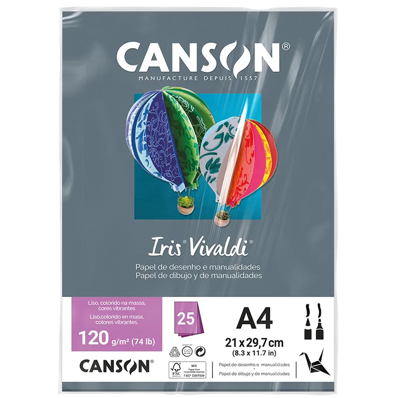 Papel Color Vivaldi A4 120g Cinza Escuro com 25 folhas - Canson