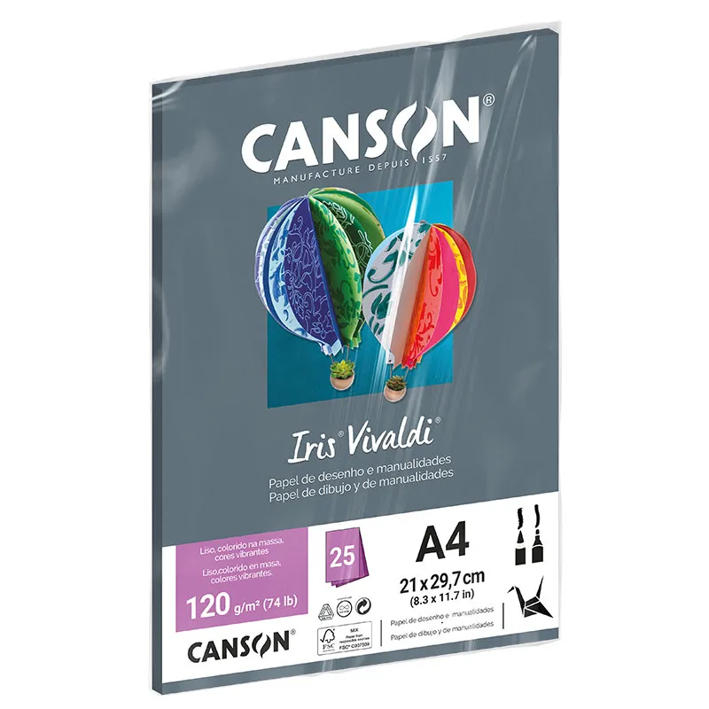 Papel Color Vivaldi A4 120g Cinza Escuro com 25 folhas - Canson
