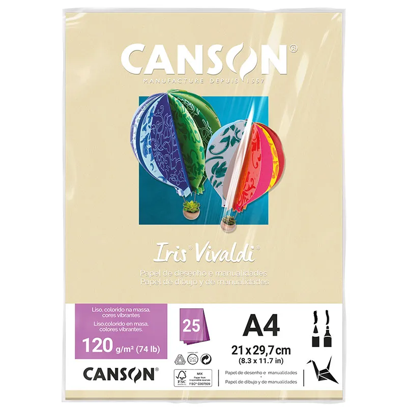 Papel Color Vivaldi A4 120g Creme com 25 folhas - Canson