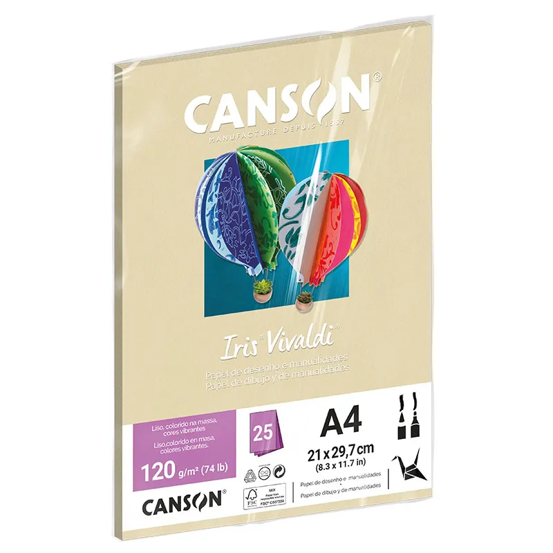Papel Color Vivaldi A4 120g Creme com 25 folhas - Canson