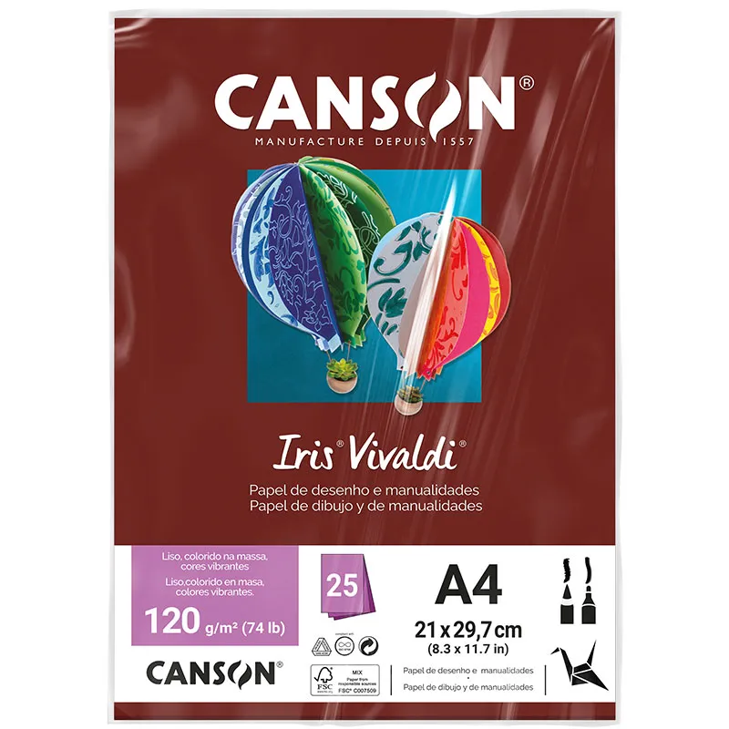 Papel Color Vivaldi A4 120g Grená com 25 folhas - Canson