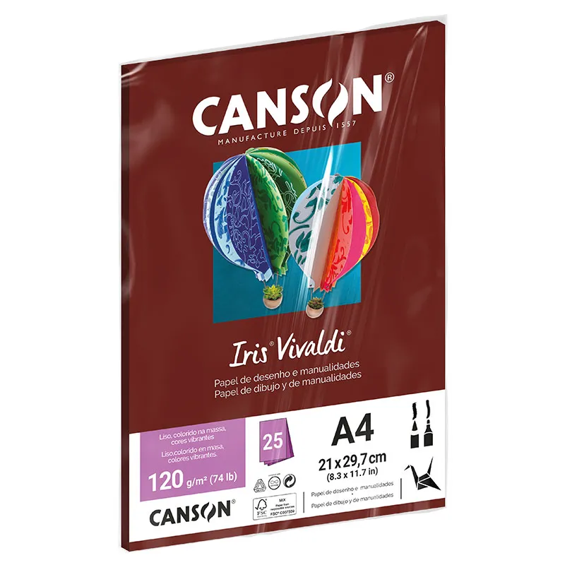 Papel Color Vivaldi A4 120g Grená com 25 folhas - Canson