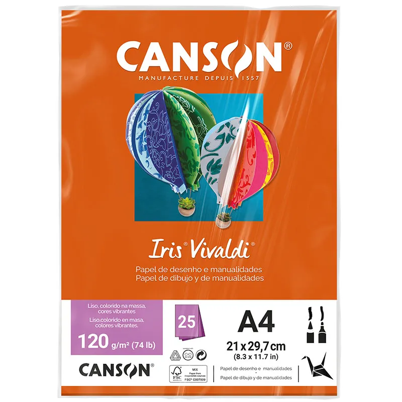 Papel Color Vivaldi A4 120g Laranja com 25 folhas - Canson