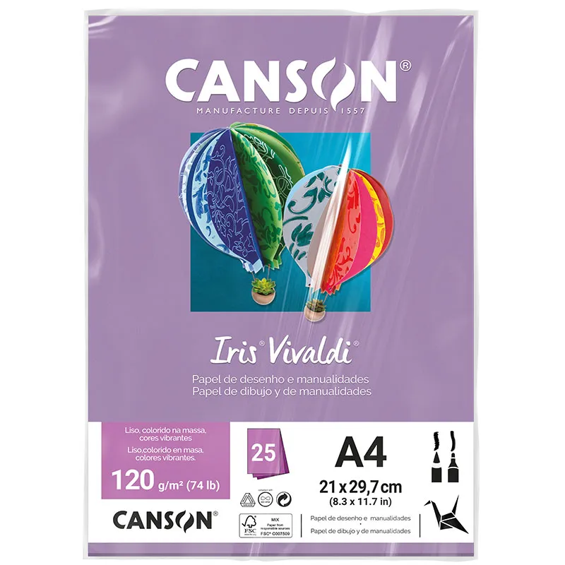 Papel Color Vivaldi A4 120g Lilás com 25 folhas - Canson