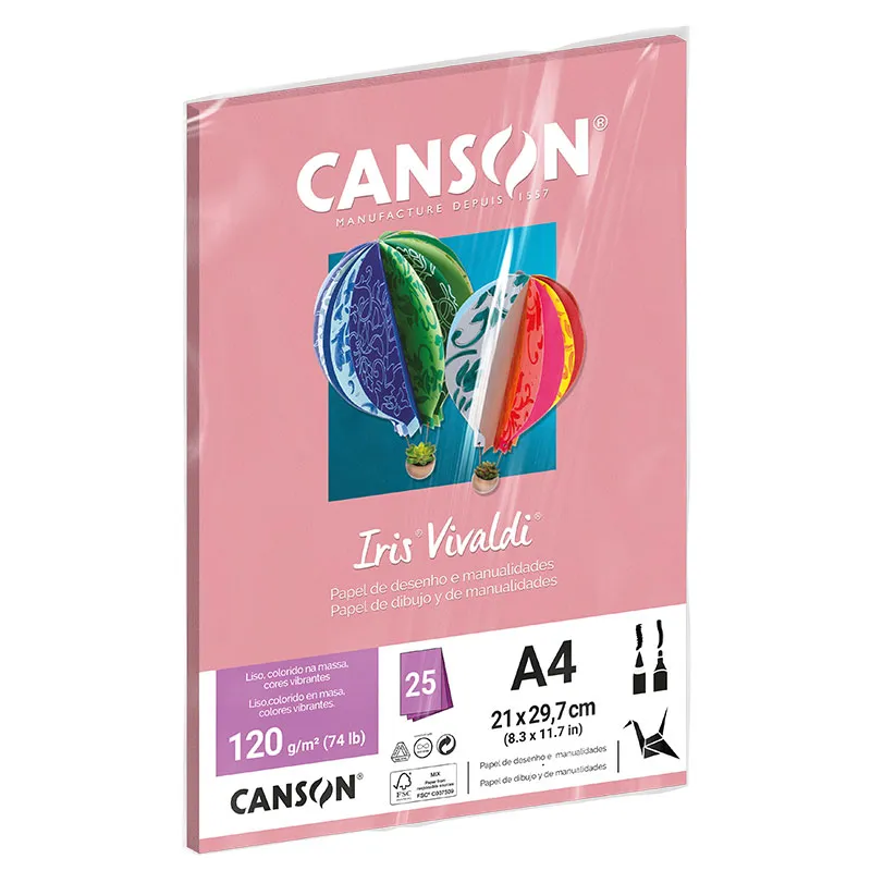 Papel Color Vivaldi A4 120g Rosa Claro com 25 folhas - Canson