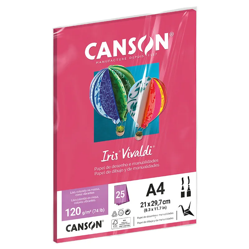 Papel Color Vivaldi A4 120g Rosa Escuro com 25 folhas - Canson