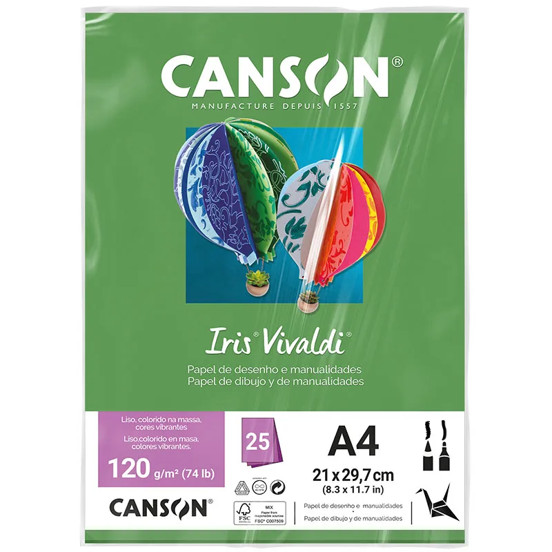 Papel Color Vivaldi A4 120g Verde Claro com 25 folhas - Canson