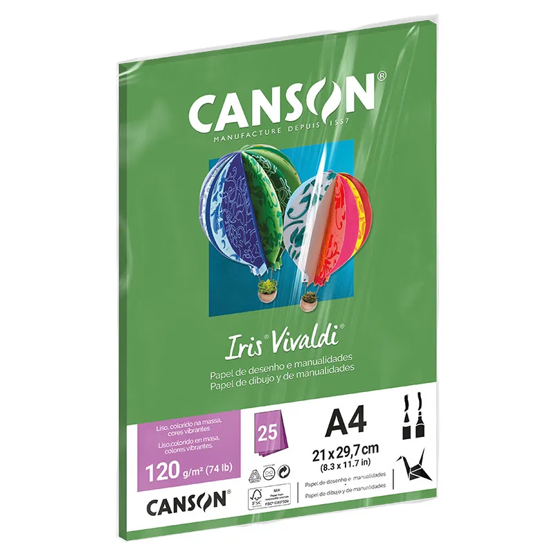 Papel Color Vivaldi A4 120g Verde Claro com 25 folhas - Canson