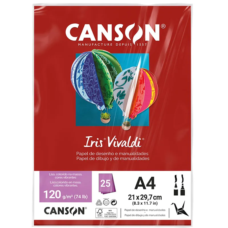 Papel Color Vivaldi A4 120g Vermelho Escuro com 25 folhas - Canson